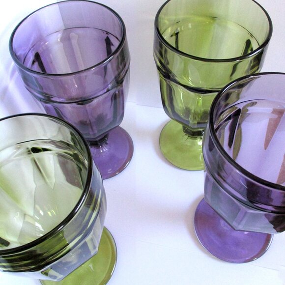 4 Vintage Libbey Duratuff Goblets Amethyst Green mid century modern 70s Glasses - Picture 6 of 6